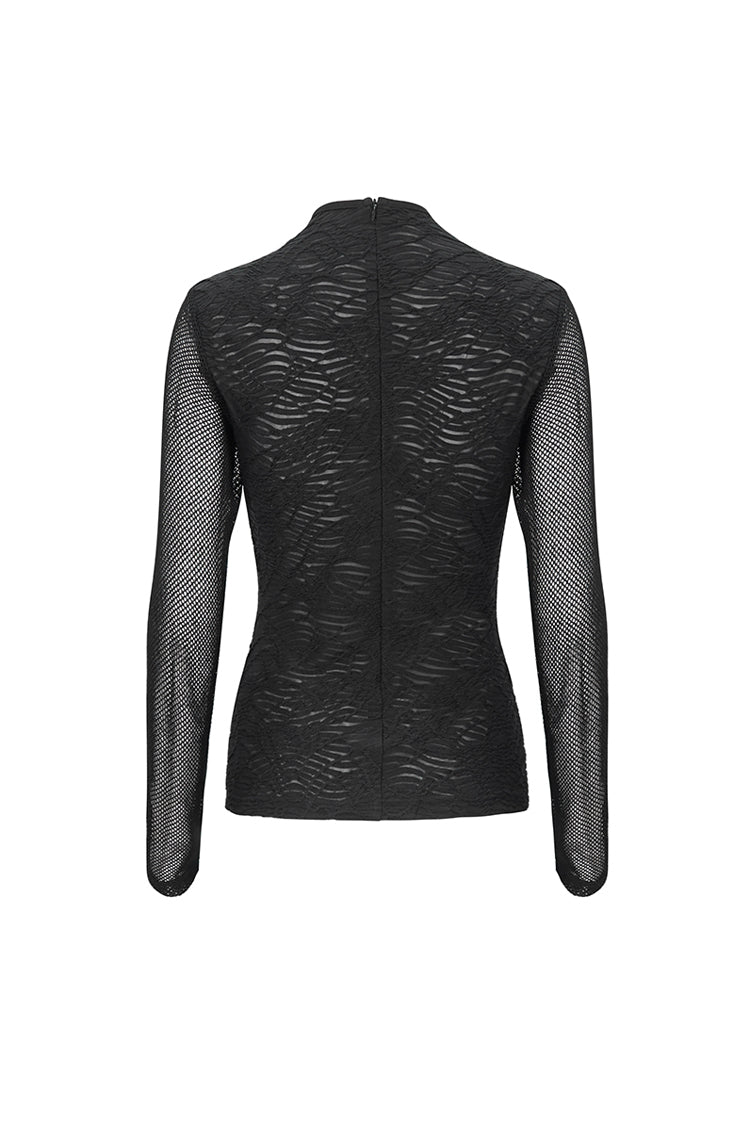 Black Strappy Mesh Splice Ruched Women's Punk Shirt