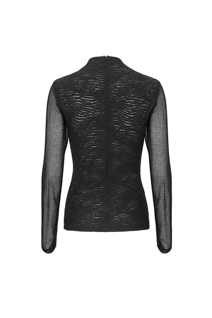 Black Strappy Mesh Splice Ruched Women's Punk Shirt