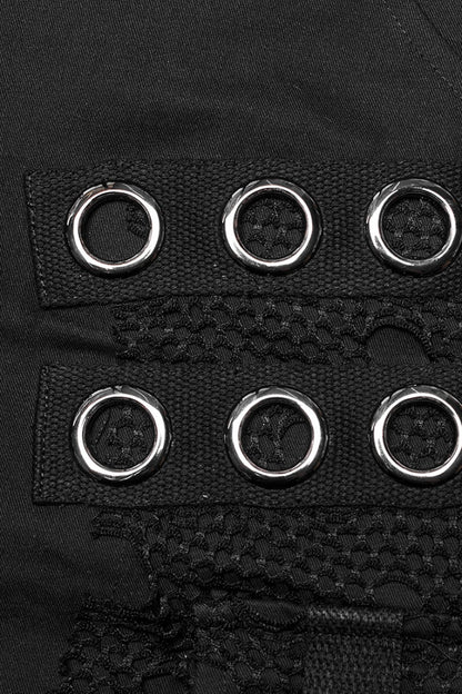 Black Stitching Mesh Metal Ring Decoration Men's Steampunk Pants