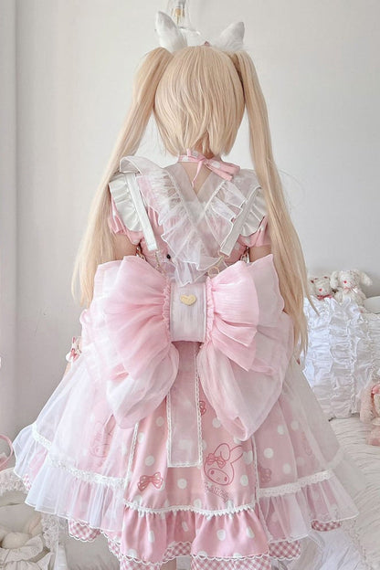 Light Pink Big Bowknot Metal Heart Nameplate Lolita Backpack