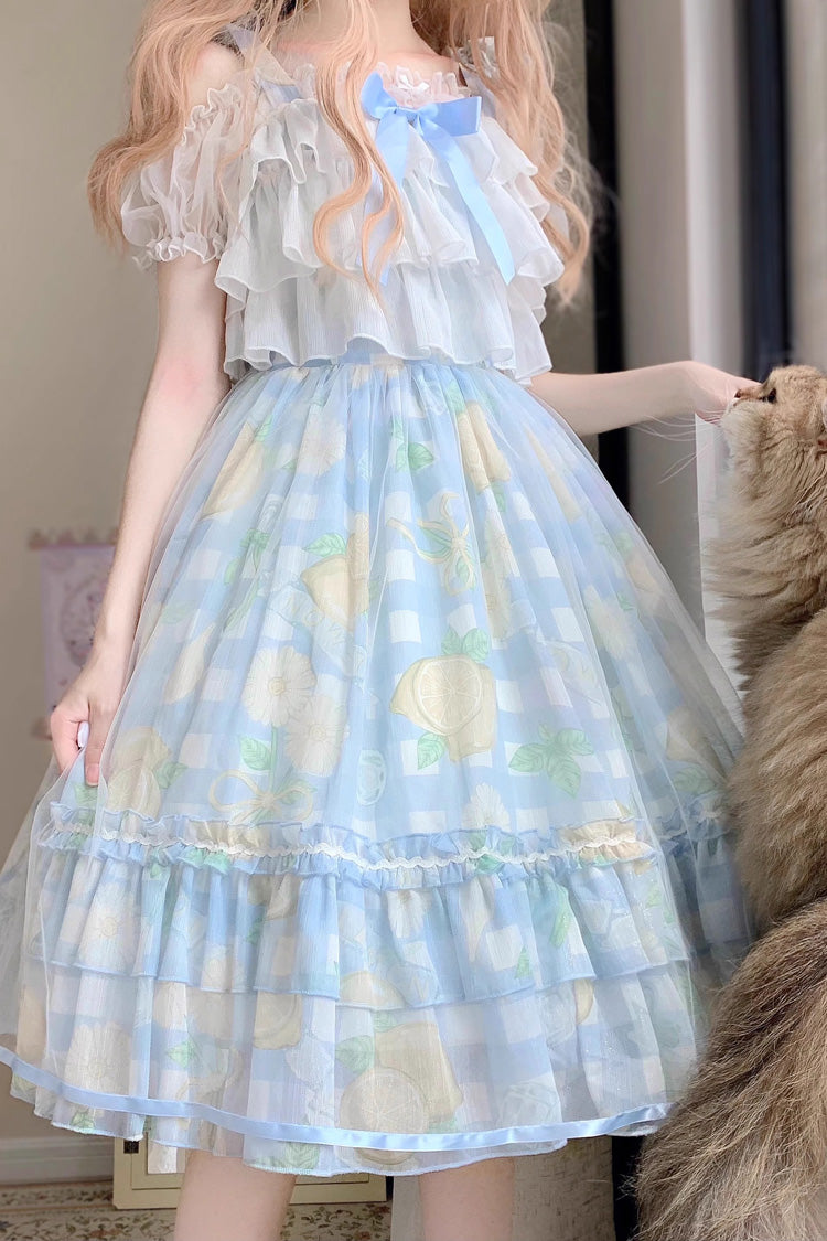 Blue Lemon Story Short Sleeves Print Ruffle Bowknot Sweet Lolita Jsk Dress