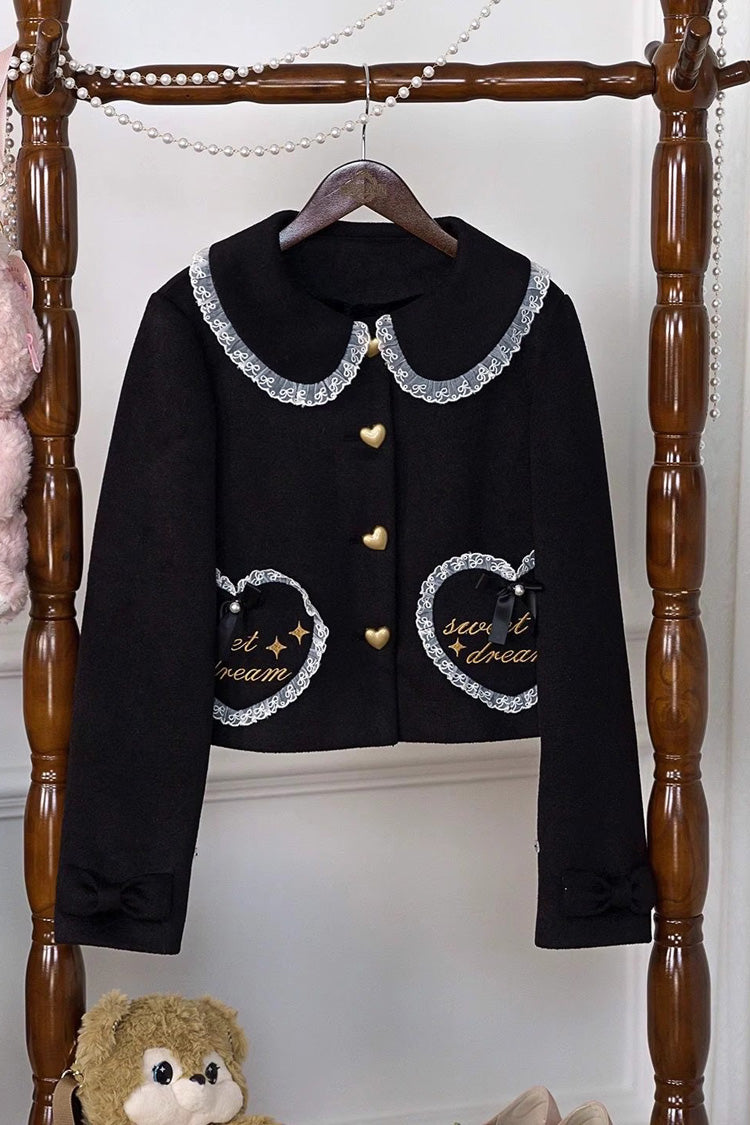 [Creamy Dream Whisper] Doll Collar Long Sleeves Bow Lace Short Sweet Lolita Coat 3 Colors
