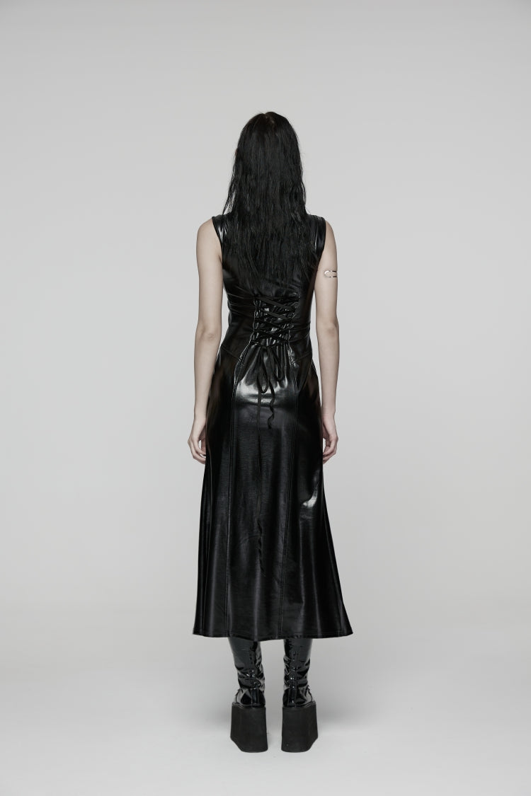 Black Sleeveless Split Lace-Up Slim Women's Punk Dress