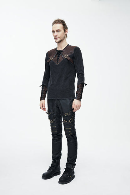 Brown Long Sleeves Designer Mens Punk T-Shirt