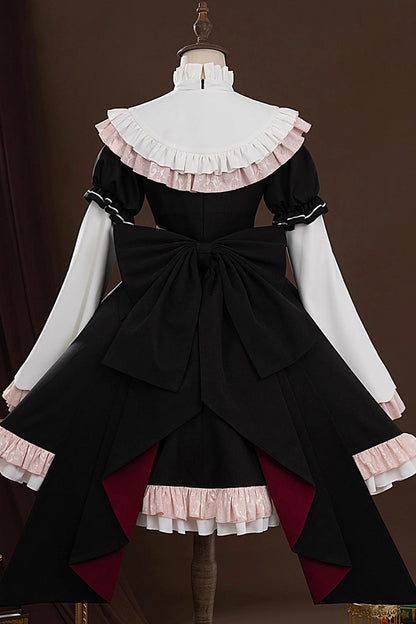 Black Yog-Sothoth’s Courtyard Cosplay Tereboka Little Reaper Long Sleeves Ruffle Cardigan Bowknot Lace Hooded Gothic Lolita Dress Set