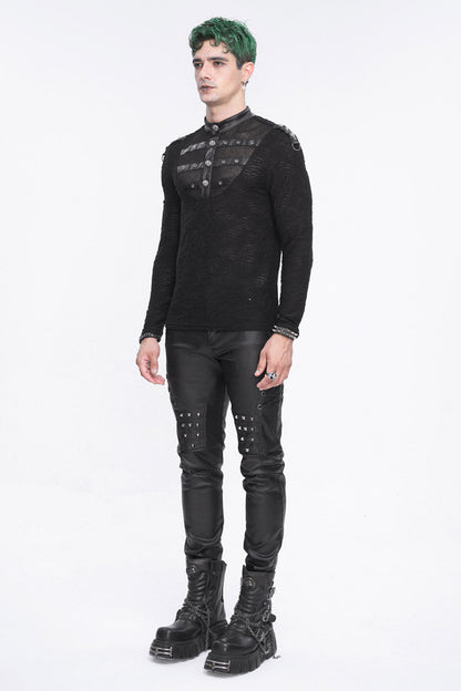 Black Stand Collar Mesh Splice Men's Punk Shirt