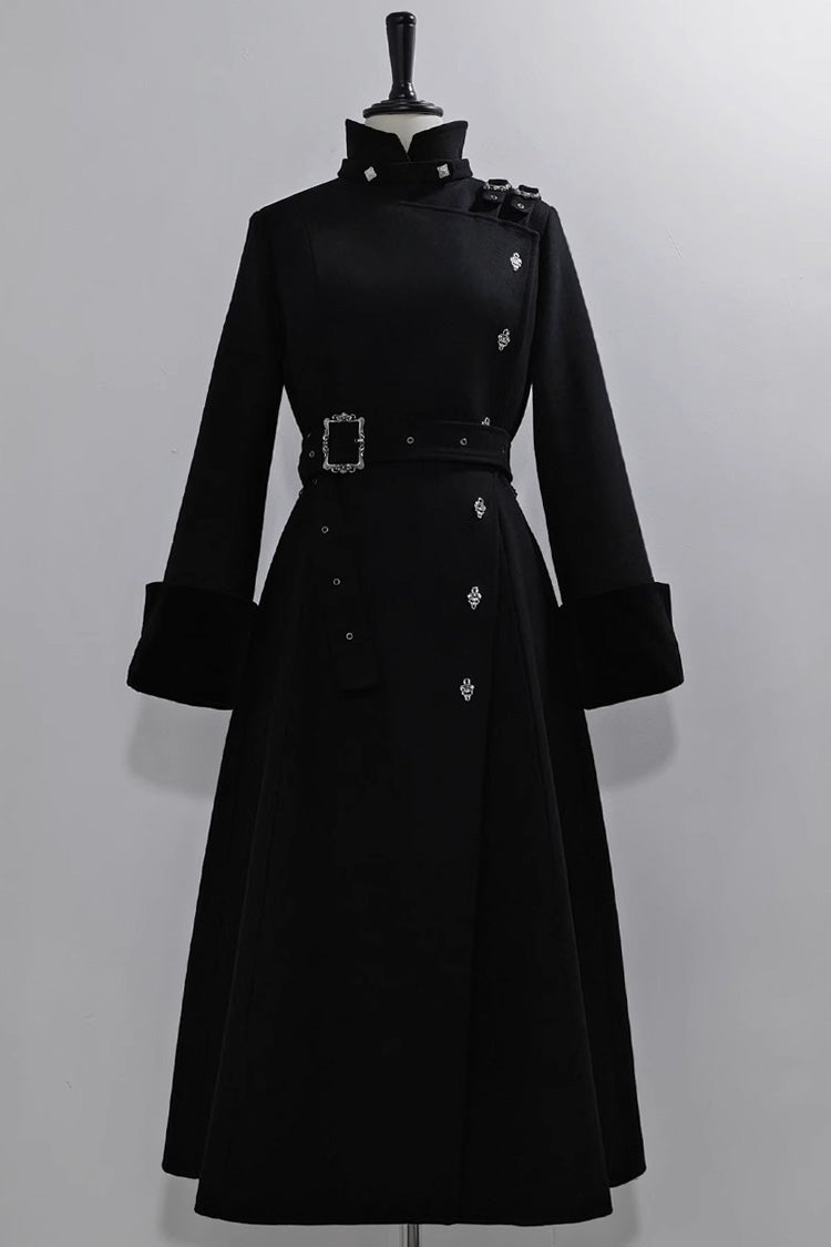 Black Stand Collar Long Sleeves Buckle Ouji Gothic Prince Handsome Lolita Coat