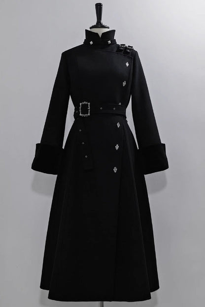 Black Stand Collar Long Sleeves Buckle Ouji Gothic Prince Handsome Lolita Coat