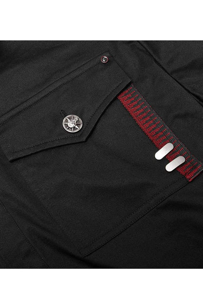Black Punk Ribbon Decoration Front Metal Skull Button Spliced Men's Shirt