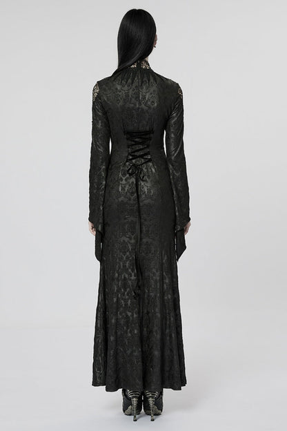 Black/Red V Collar Long Sleeves Hollow Embroidery Women's Gothic Dress