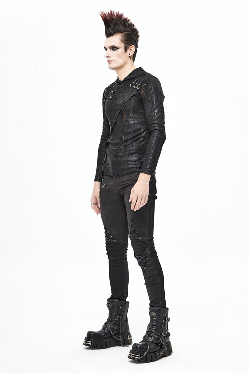 Black Punk Glued Fake Two Pieces Mens Pants