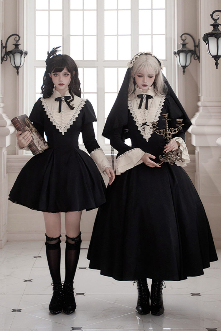 Black [Letters and Poems·Nocturne] Nun Long Sleeves Ruffle Gothic Lolita Long Dress