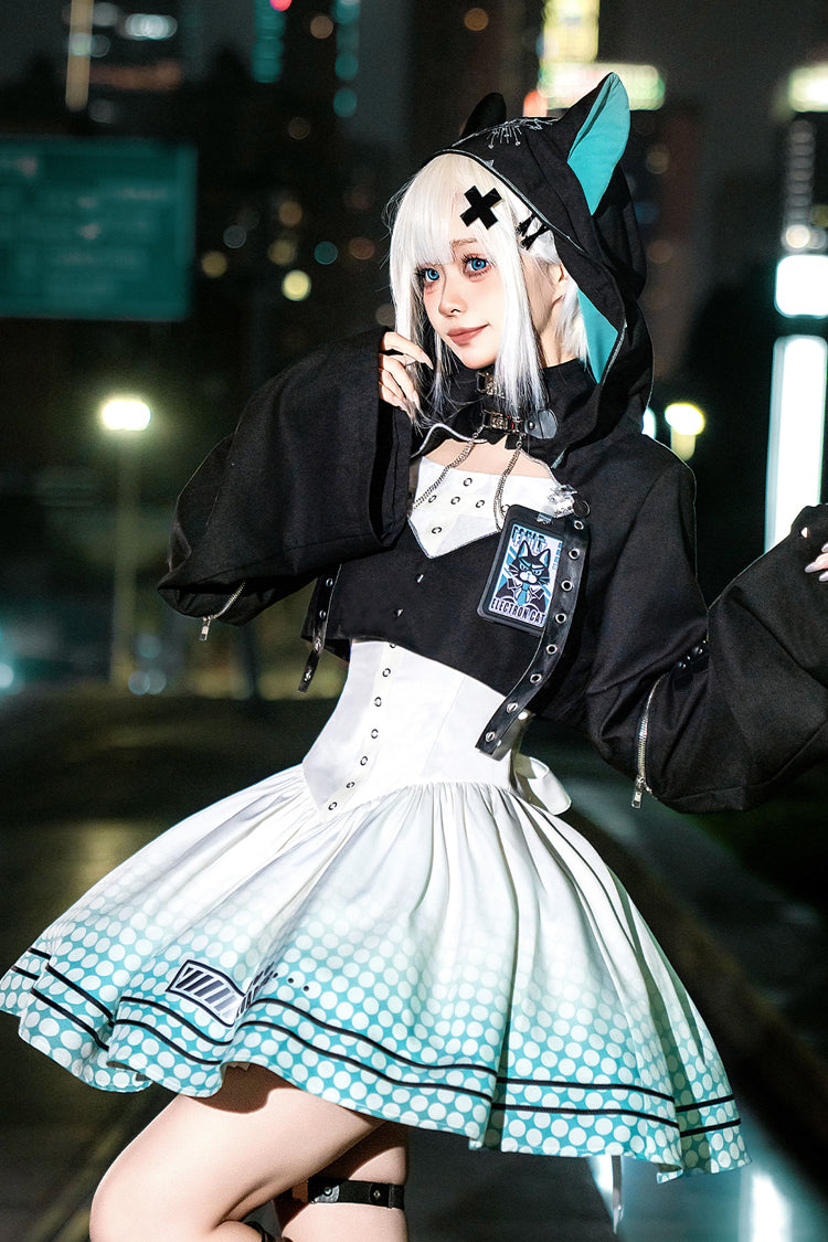Black/White [Electronic Cat] Print Future Suit Gothic Cool Lolita Dress