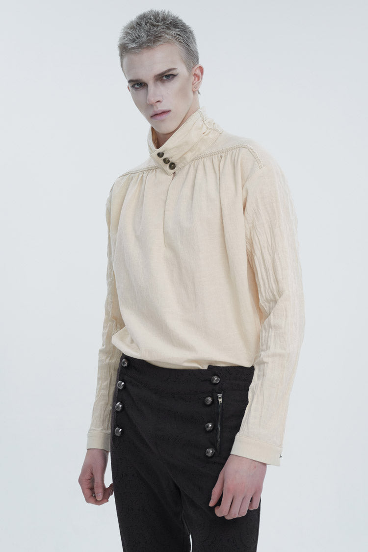 Stand Collar Ruched Men's Gothic Shirt