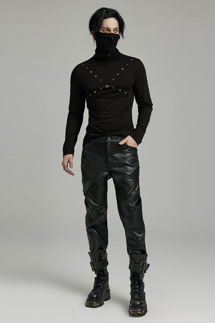 Black Zipper Men's Punk Faux Leather Pants