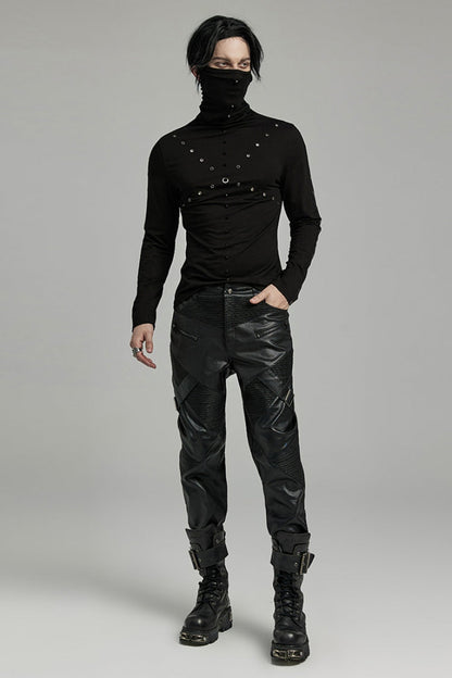 Black Zipper Men's Punk Faux Leather Pants
