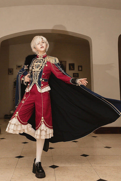 Red/Blue [Royal Glory] Stand Collar Long Sleeves Ruffled Embroidered Gothic Vintage Prince Palace Ouji Lolita Set