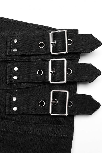 Black Slim Straps Symmetrical Men's Steampunk Straight Leg Pants