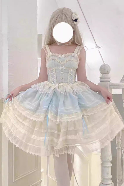 Blue [Lemon Sea Salt] Ruffle Lace Sweet Princess Lolita Jsk Dress