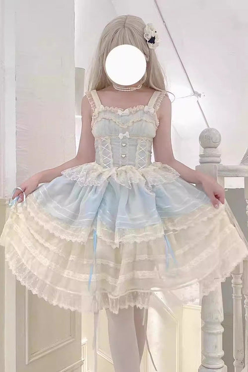 Blue [Lemon Sea Salt] Ruffle Lace Sweet Princess Lolita Jsk Dress