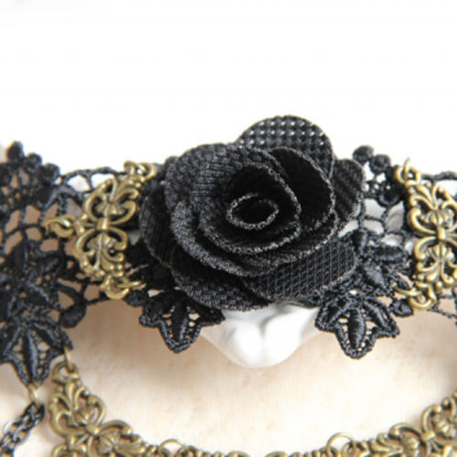 Black Vintage Bride Wedding Rose Flower Lace Pearl Metal Gothic Lolita Armband Bracelet