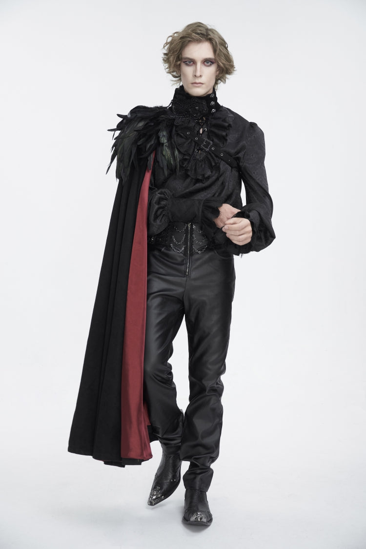 Black Stand Collar Men's Gothic Accessory Feather Cape