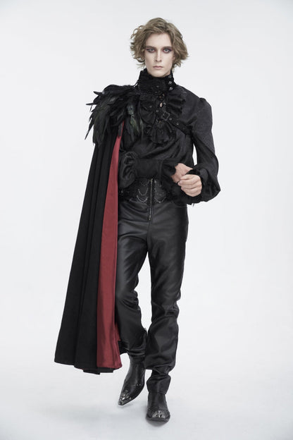 Black Stand Collar Men's Gothic Accessory Feather Cape