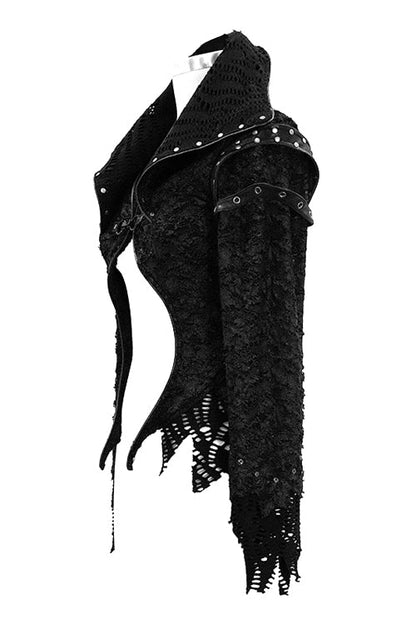 Black Punk Rock Short Front And Long Back Broken Holes Womens Jacket