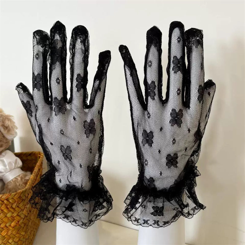 Butterfly Embroidered Lace Mesh Sweet Lolita Gloves 2 Colors