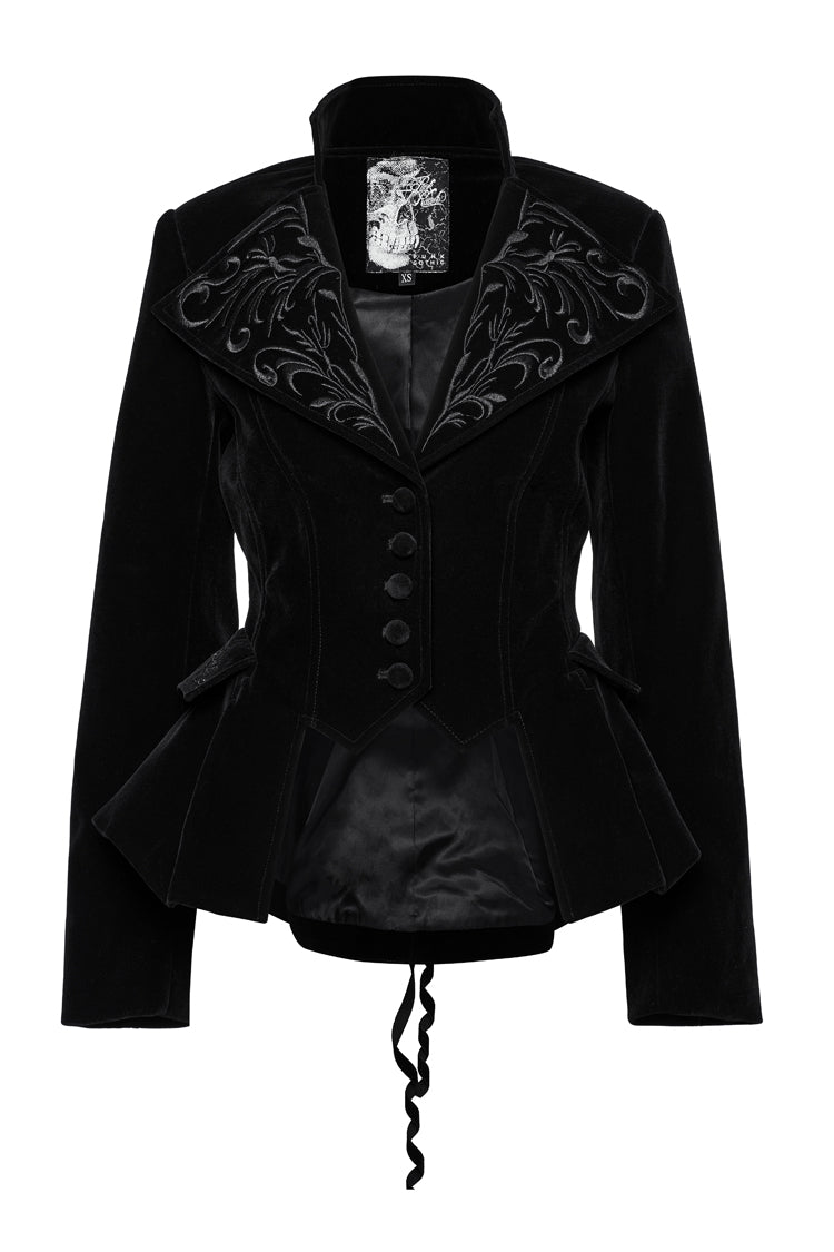 Black Swallow-tailed Velvet Long Sleeves Women's Gothic Jacket