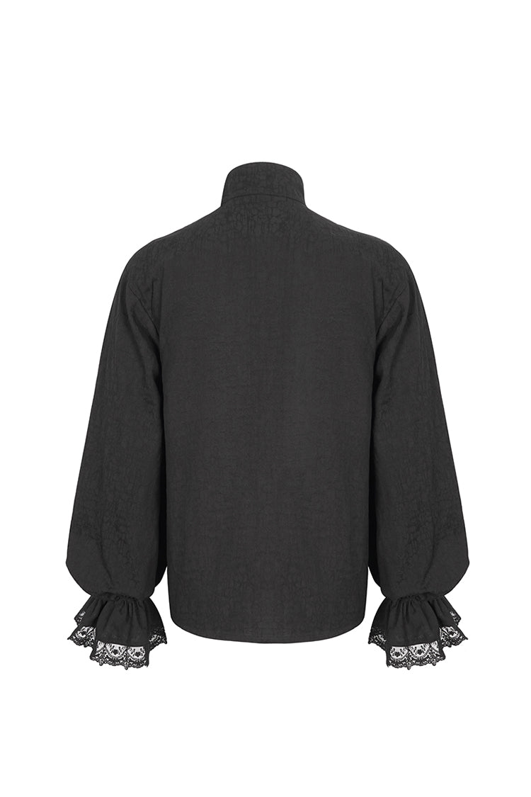 Black Puff Sleeved Stand Collar Men's Gothic Shirt With Necktie