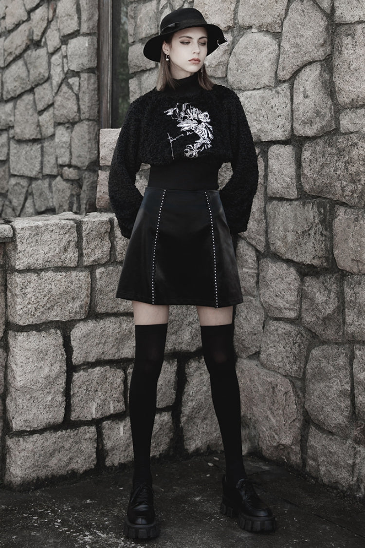 Black Rivet Lace A Version Women's Punk Leather Skirt