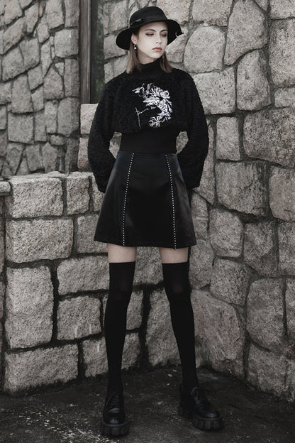 Black Rivet Lace A Version Women's Punk Leather Skirt