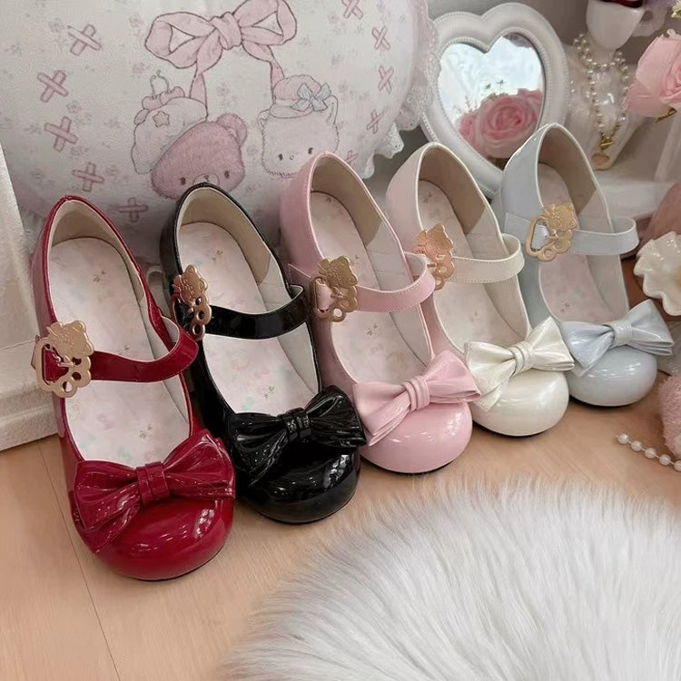 Cute Cat Element Single-Strap Buckle Round-Toe Bow Mary Jane Shoes