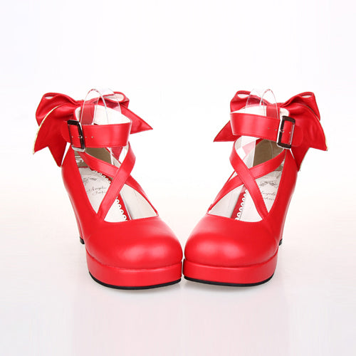 Pure Color Cute Bowknot Sweet Lolita High Heel Shoes