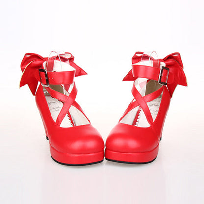 Pure Color Cute Bowknot Sweet Lolita High Heel Shoes