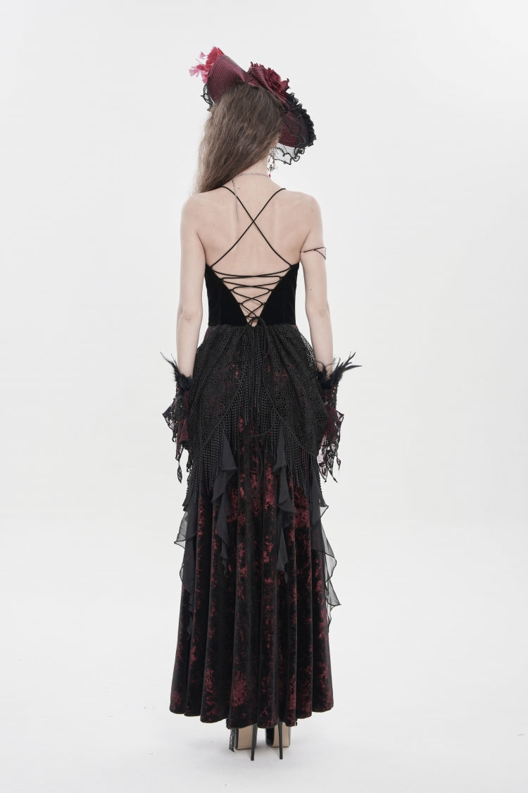 Black/Red Sleeveless Multi-Layered Hanayome Lace Lace-Up Women's Gothic  Wedding Dress Printed Tassels Lace-up Slip Dress