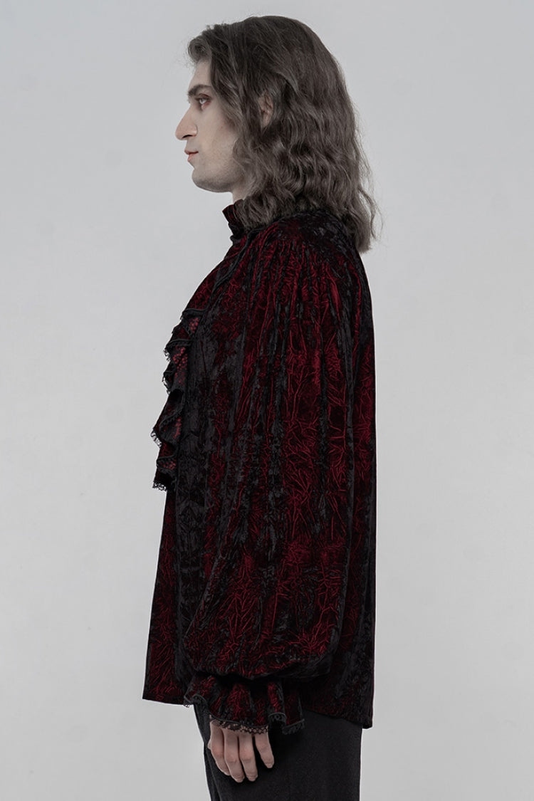 Black/Red Long Sleeves Ruffle Lace-Up Men's Gothic Blouse