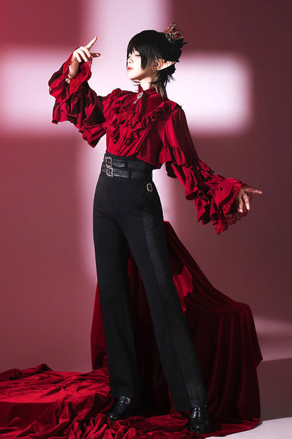 Black [Day and Night Song] Long Sleeves Ruffle Ouji Gothic Lolita Skirt Blouse