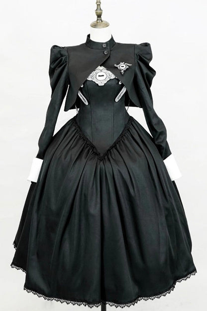 Black [Demon’s Eye] Sleeveless Ruffled Bow Gothic Lolita Dress Long Version