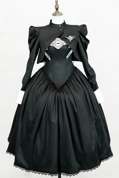 Black [Demon’s Eye] Sleeveless Ruffled Bow Gothic Lolita Dress Long Version