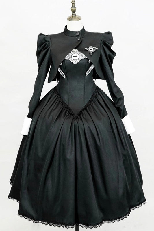 Black [Demon’s Eye] Sleeveless Ruffled Bow Gothic Lolita Dress Long Version