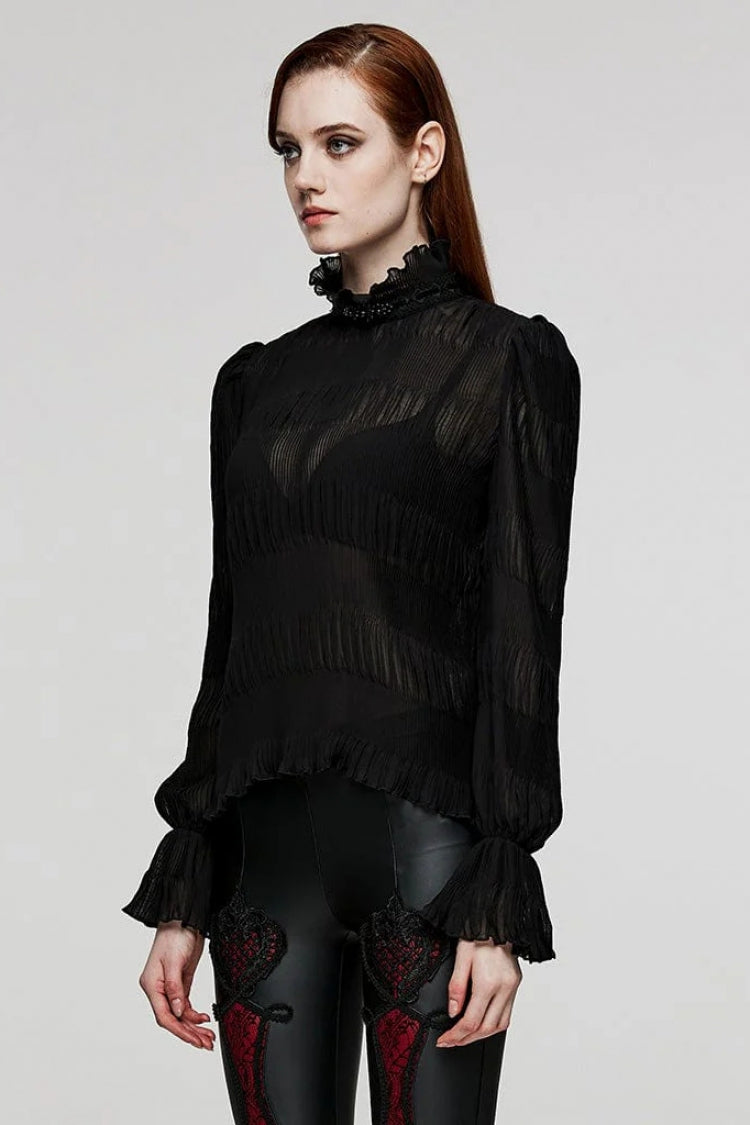 Black Long Puff Sleeves Lace Womens Gothic Blouse
