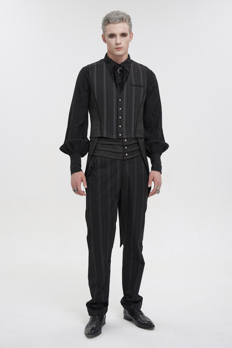 Black Retro Micro-Elastic Thick Stripe Stitching Three-Dimensional Texture Detachable Men's Punk Swallowtail Vest