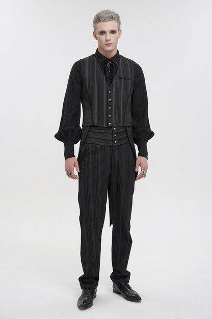 Black Retro Micro-Elastic Thick Stripe Stitching Three-Dimensional Texture Detachable Men's Punk Swallowtail Vest