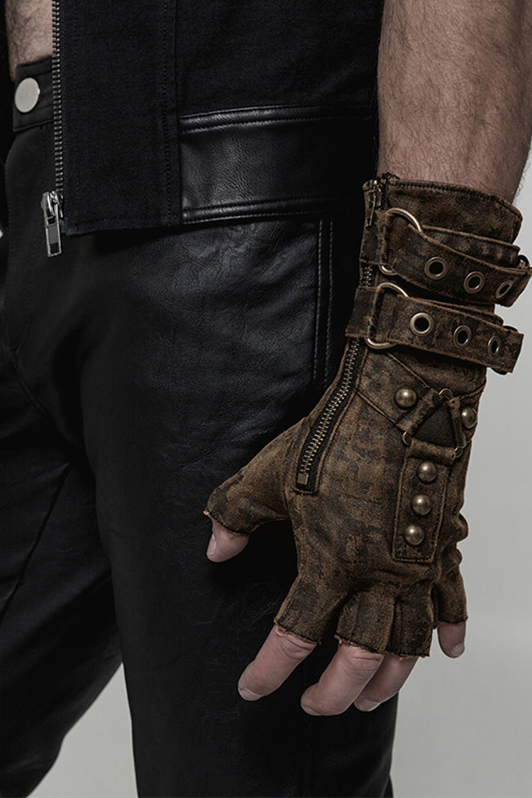 Metal Buckle PU Leather Men's Steampunk Gloves 2 Colors