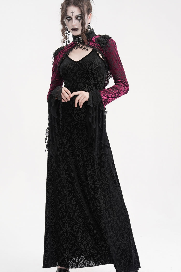 Black/Purple Stand Collar Long Sleeves Lace Tassels Women's Gothic Cape