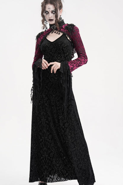 Black/Purple Stand Collar Long Sleeves Lace Tassels Women's Gothic Cape