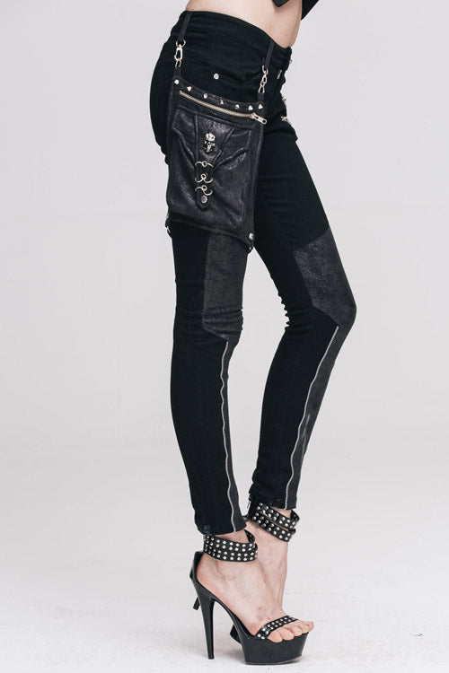 Black Punk Skinny With Leg Bag Womens Pants