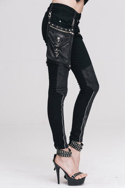 Black Punk Skinny With Leg Bag Womens Pants